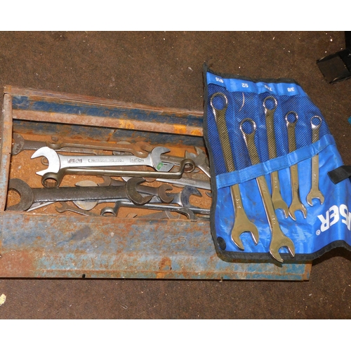 519 - Metal toolbox with good selection of spanners