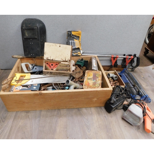 517 - Large wood box of tools etc.