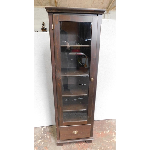 539 - Stained pine glass fronted cabinet (oak colour)