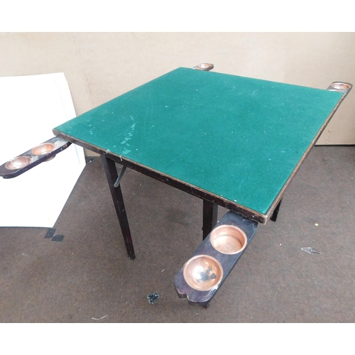 549 - Vintage collapsible games table with copper retractable ashtray detail