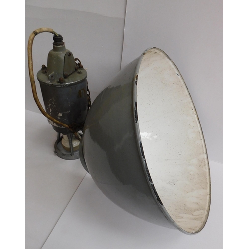 672 - Large Bauhaus style - Industrial grey enamel - ceiling lamp  approx. 18