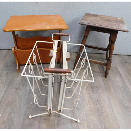 749 - 2 Magazine racks and vintage occasional table