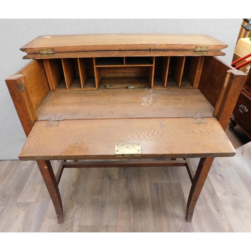 751 - Vintage oak writing desk - with lid and drop down front