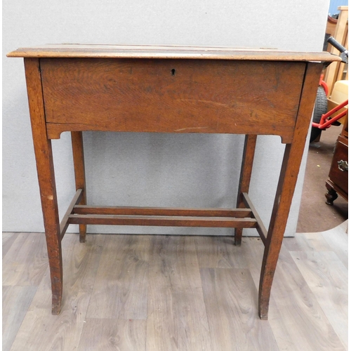 751 - Vintage oak writing desk - with lid and drop down front