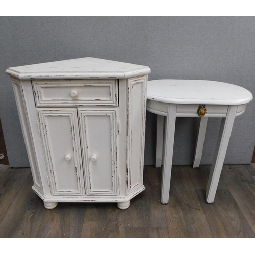 754 - Painted corner cupboard and table