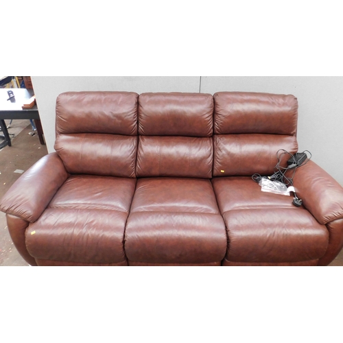 811 - Reclining brown leather 3 seater sofa