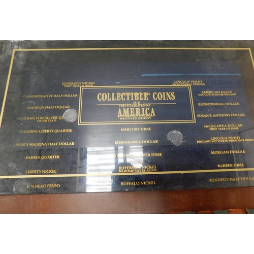 161 - Coin collectors cabinet & coins