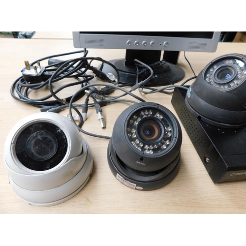 695 - 4 CCTV indoor/outdoor cameras, Cobra HDT-HB HD, hard-drive, monitor and mouse - all W/O