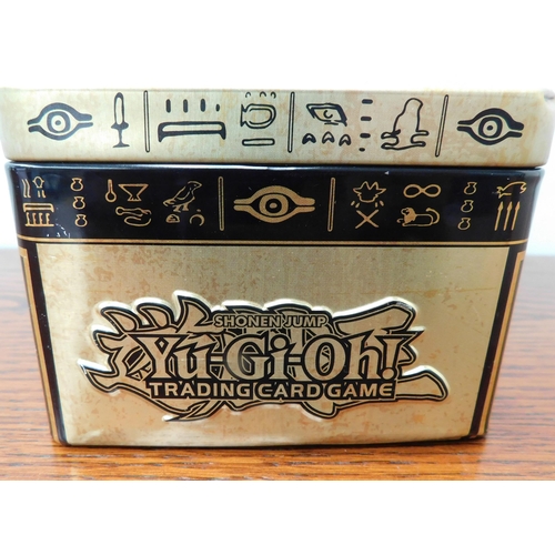 720 - Tin of first edition approx 500 Yugi-oh trading cards in tin