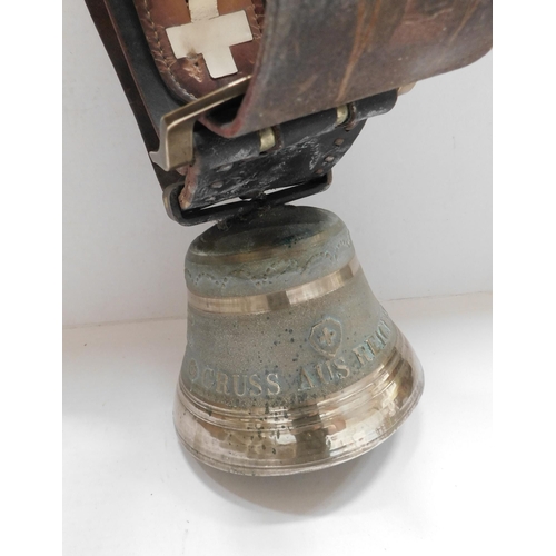 16 - East German era - brass cow bell with leather strap - bell circumference approx. 6