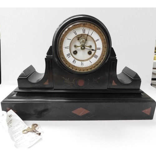 87 - Antique Victorian - marble cased/French striking - deadbeat clock - key & pendulum