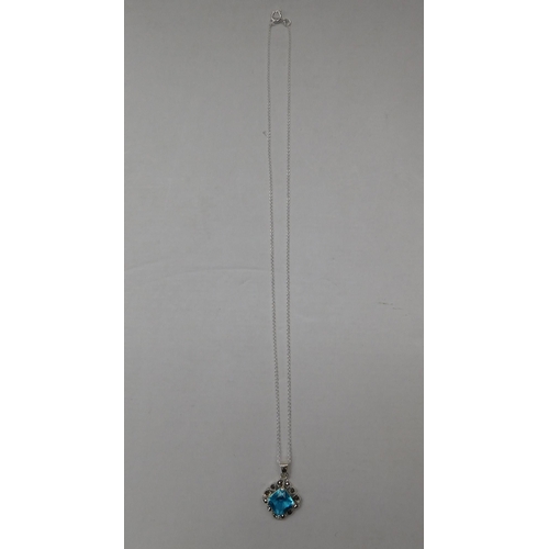 119 - Silver - blue topaz & marcasite set - pendant & silver chain