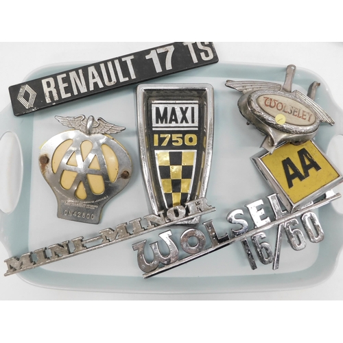 183 - Vintage - car grill badges - including Mini Minor/AA/Wolseley/Renault & Maxi 1750