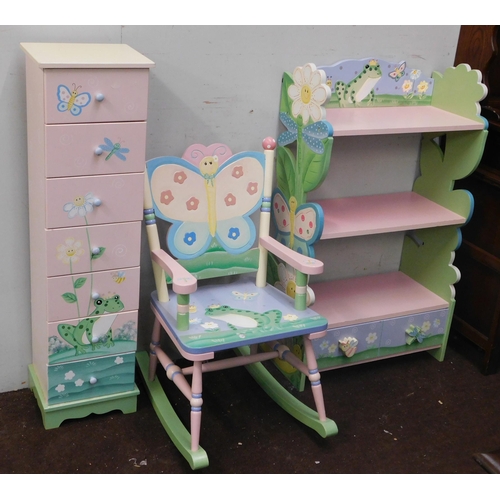 643 - Three handmade painted pieces of nursery furniture incl. rocking chair