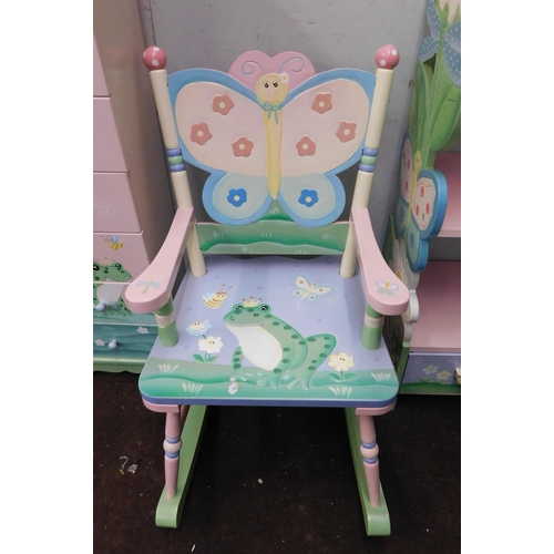 643 - Three handmade painted pieces of nursery furniture incl. rocking chair