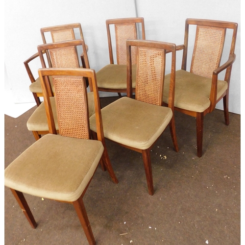 648 - Set of six G-Plan rattan backed mid-century dining chairs