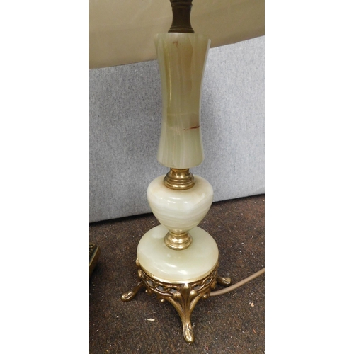 660 - Colonial style brass lamp and one onyx lamp