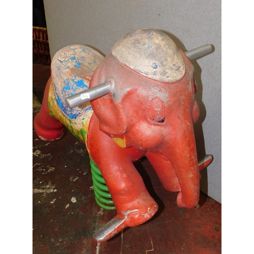 664 - Metal ride-on elephant on spring - playground style