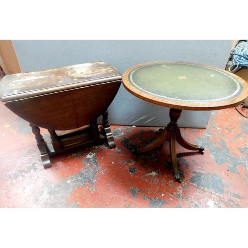 743 - Circular occasional table on castors and small oak drop leaf table