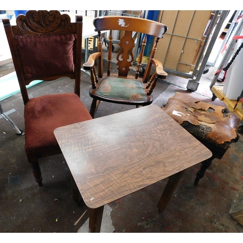 751 - Mixed vintage furniture; two chairs, piano stool and table