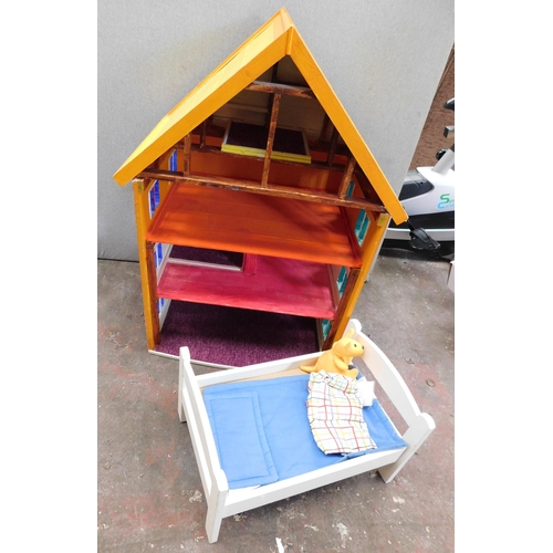 756 - Handmade dolls house and dolls bed