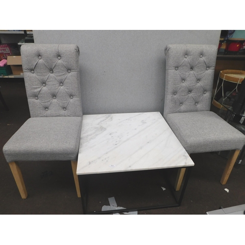 761 - Marble top table and two chairs