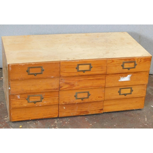 769 - Pine fronted six drawer filing drawers and pine drawer unit