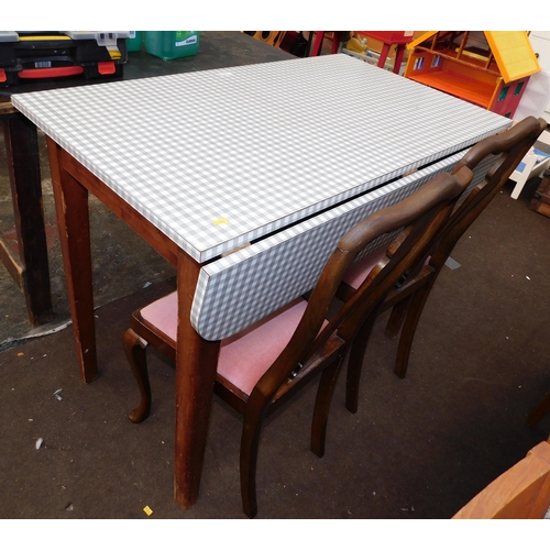 770 - Formica single sided drop leaf table and two dining chairs