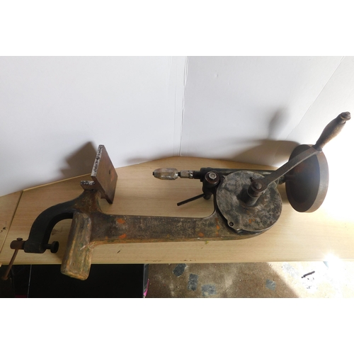 824 - Bench mountable vintage hand drill