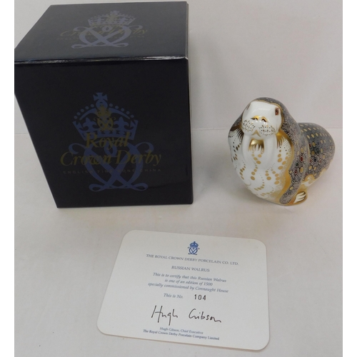 97 - Royal Crown Derby/Russian Walrus - gold stopper/No. 104 of 1500 - box & cert