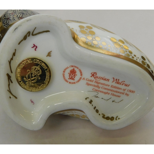 97 - Royal Crown Derby/Russian Walrus - gold stopper/No. 104 of 1500 - box & cert