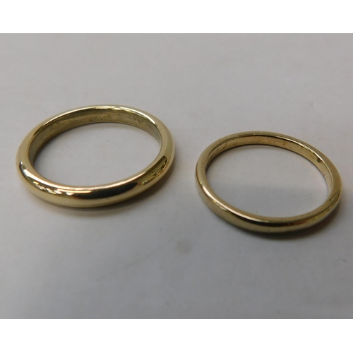 145 - Two - 9ct Gold/band rings - size O & L