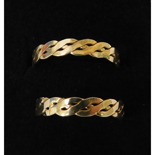 146 - Two - 9ct Gold/Celtic weave band rings - size M & L