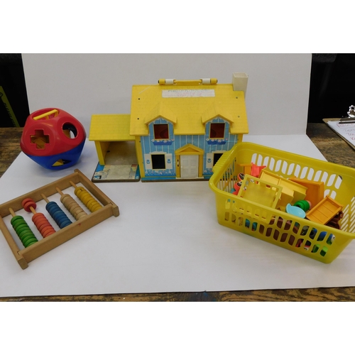 52 - 1970's era toys including - Fisher Price house/ accessories/abacus & shape sorter