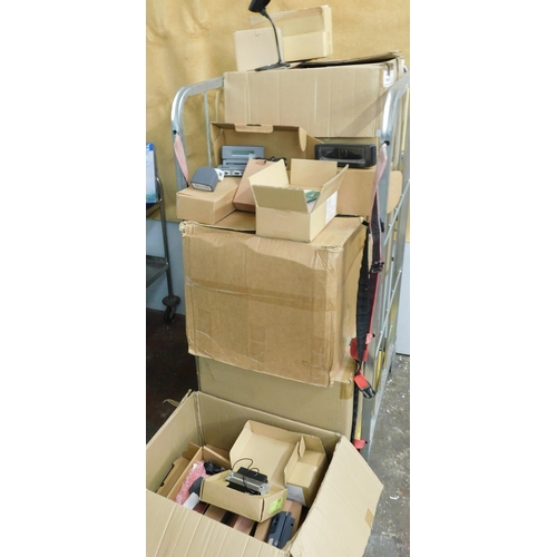 552A - Trolley full (six large boxes) of assorted P.O.S new/unused items incl. scanners, card readers etc.