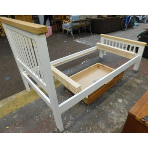 567 - Single pine bed frame with under-bed storage tray