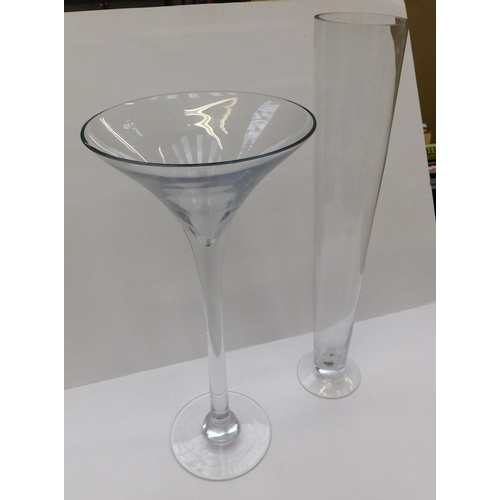 65 - Two - glass vases & oversized/Martini glass - approx. 19.5