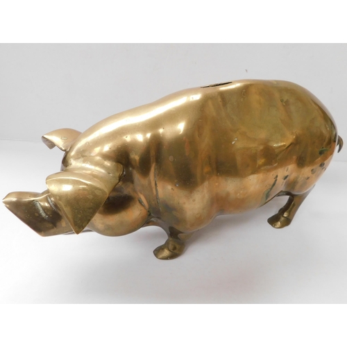 14 - Brass - pig/money box approximately 16