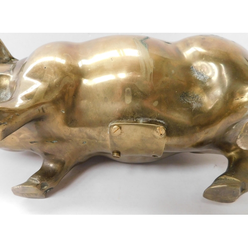 14 - Brass - pig/money box approximately 16