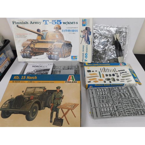 186 - Italeri & Trumpeter/military model kits - including Finnish tank/KfZ Horch & accessories - boxed