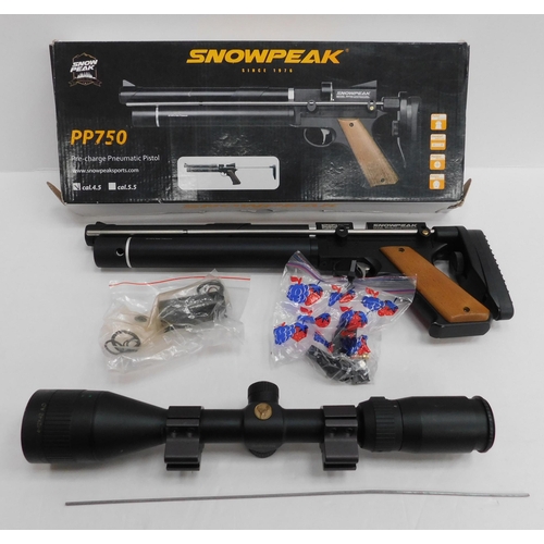 20 - SMR/Snow Peak PP750 - .177 calibre PCP air pistol - Logan magazine/filler probe & Simmons 4.12 x 42 ... 