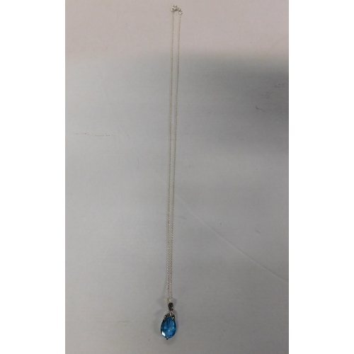 201 - Silver & blue topaz set - pendant on silver chain