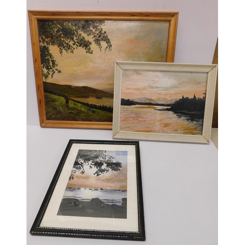 22A - Two - oil on boards of the Lake District by Tom Halliday - &  watercolour