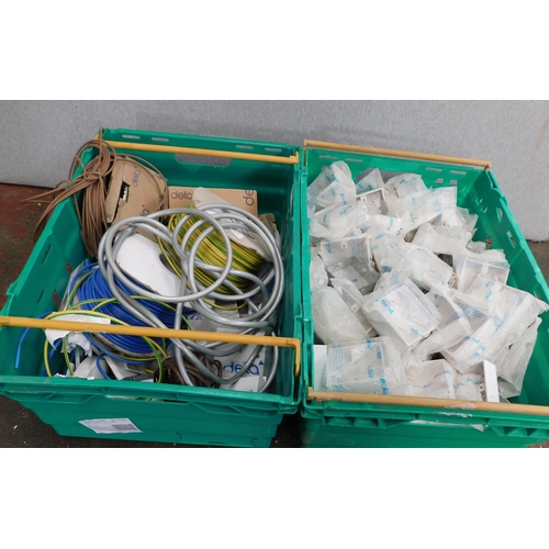 519 - Two boxes of electrical fittings incl. boxes and cable