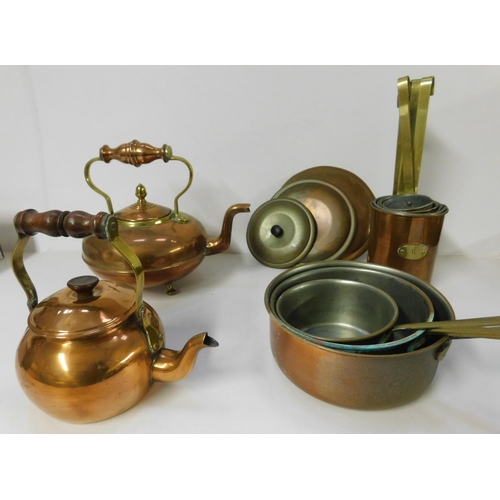 53 - Brass & copper/kitchenalia - including kettles & pans