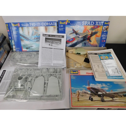 65 - Three - Revell model kits including - 04730 Spad/04781 Corsair & 4776 Hawker Hurricane/boxed