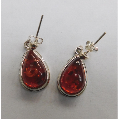 155 - Silver & amber earrings