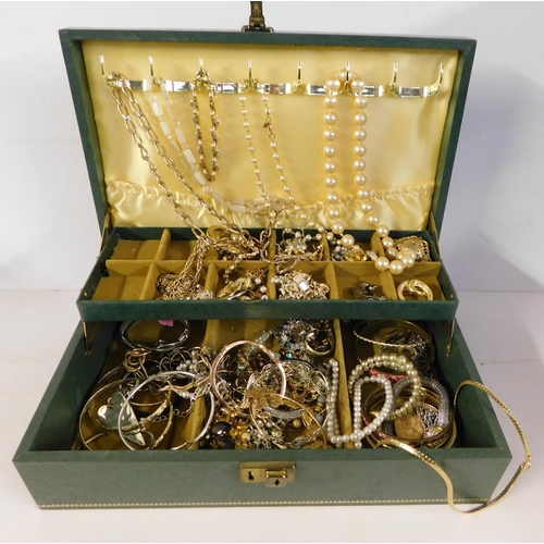 308 - Jewellery box - gold tone & costume jewellery