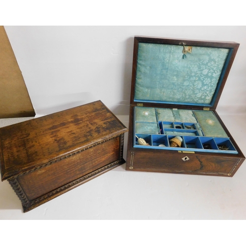 45 - Sewing box & Tramp art box...