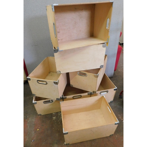 553 - Eight metal cornered wooden stacking storage boxes approx. 14 x 12 x 27